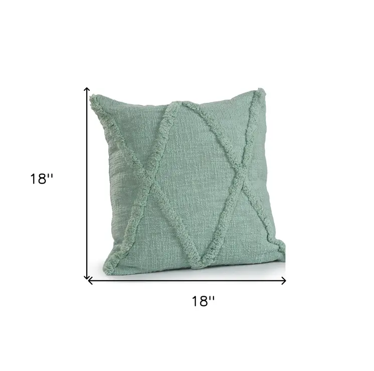 Set of Two Green Diamond Cotton Throw Pillow With Fringe
