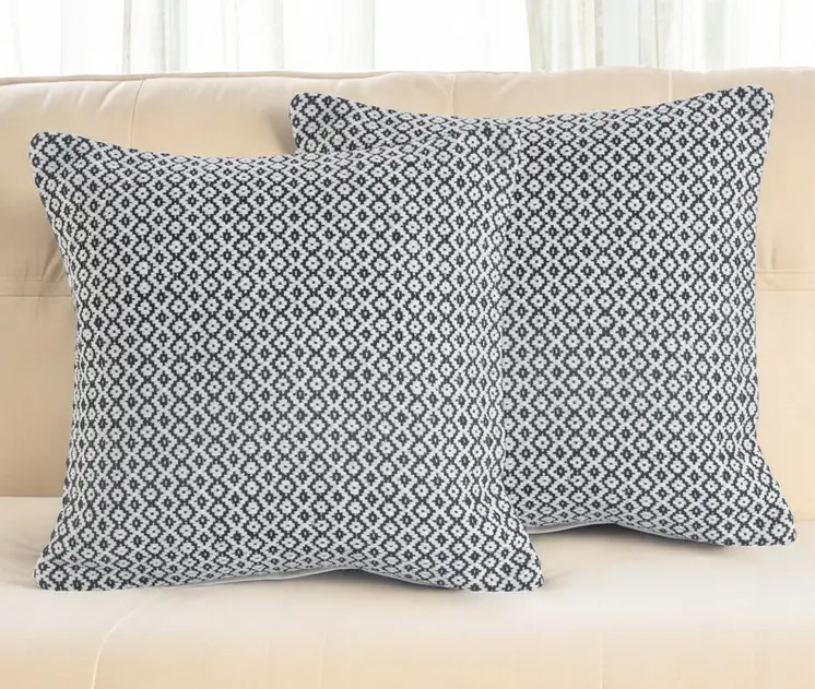 Set of Two Gray Chevron Cotton Throw Pillow