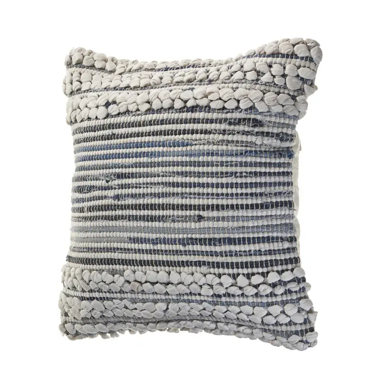 Set of Two 18" Blue And Ivory Cotton Throw Pillows with Texture