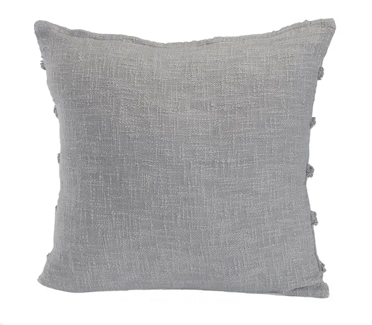 Set of Two Gray Ribbed Cotton Throw Pillow With Fringe