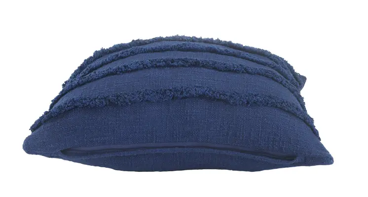 Set of Two Blue Ribbed Cotton Throw Pillow With Fringe