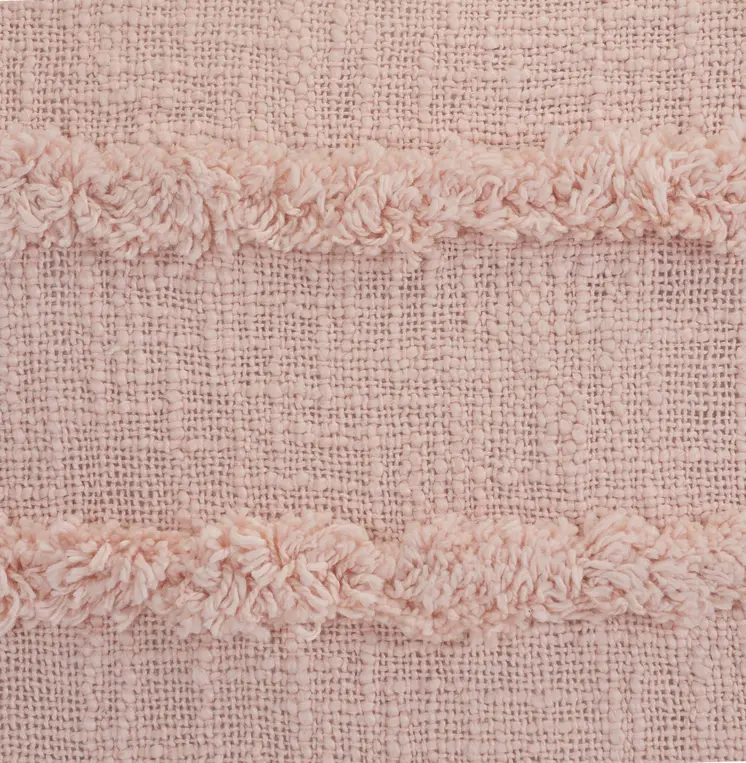 Set of Two Pink Ribbed Cotton Throw Pillows With Fringe