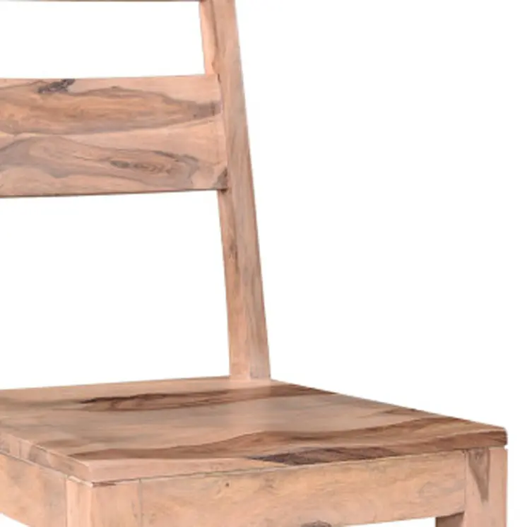 Set of Two Brown Solid Wood Ladder Back Dining Side Chairs