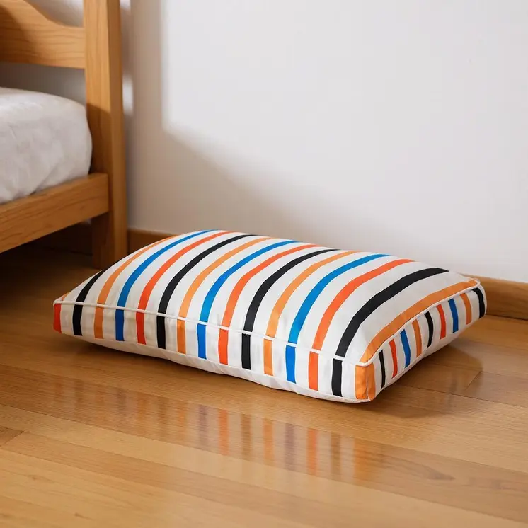 24" X 36" Blue And Orange Striped Pillow Style Pet Bed With Removable Cover