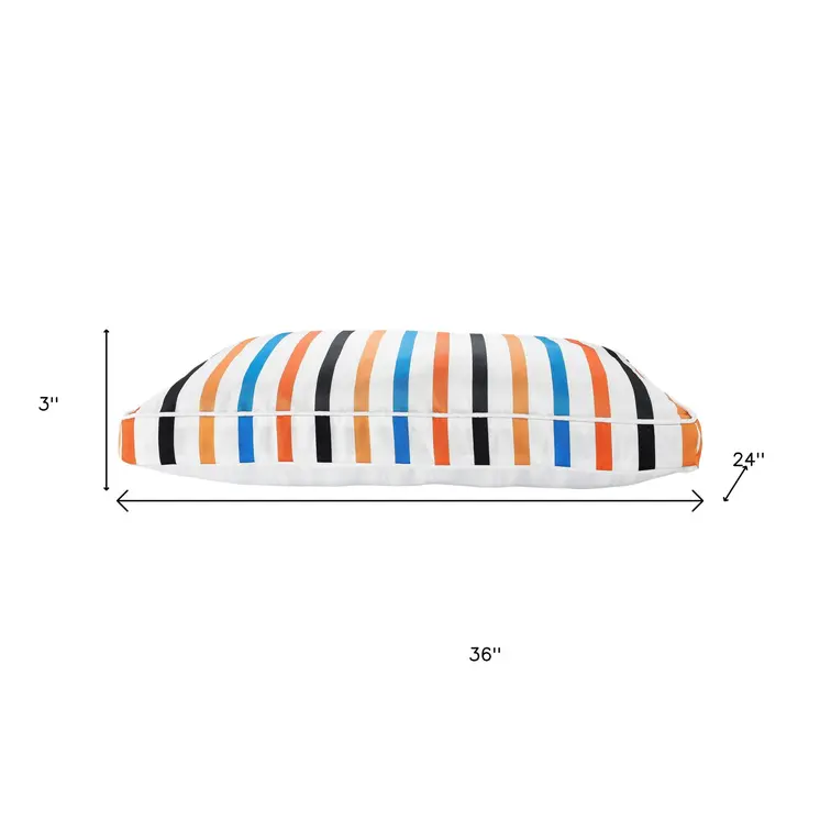 24" X 36" Blue And Orange Striped Pillow Style Pet Bed With Removable Cover