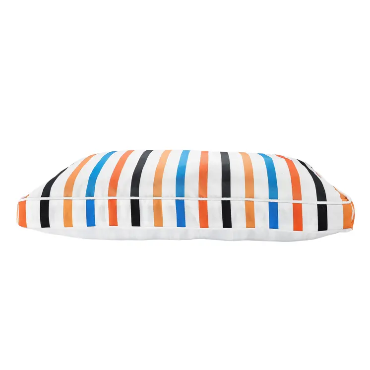 24" X 36" Blue And Orange Striped Pillow Style Pet Bed With Removable Cover