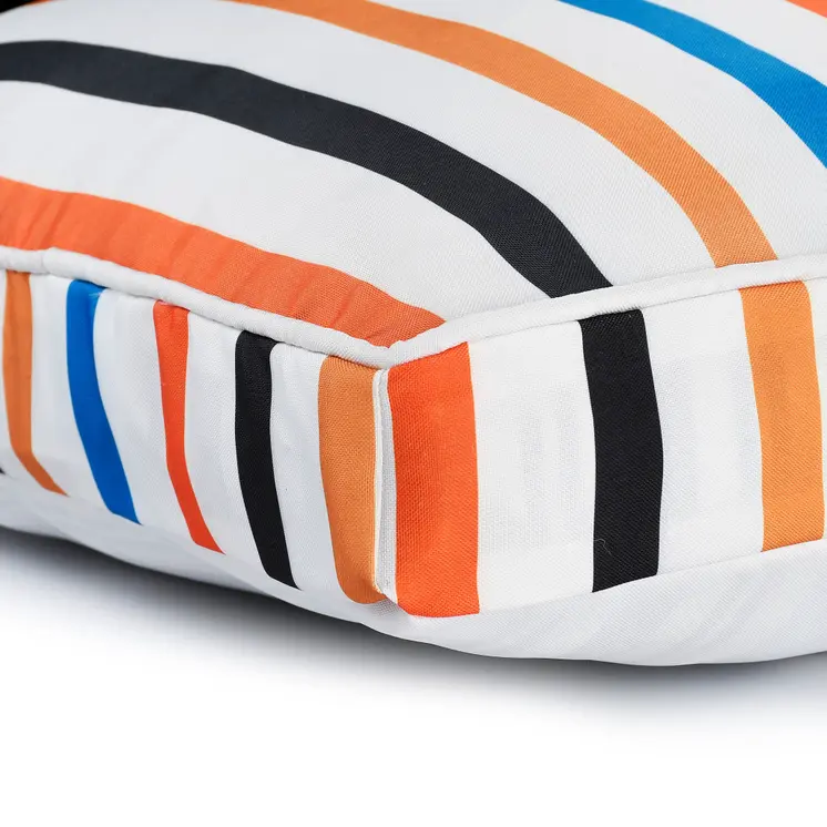 24" X 36" Blue And Orange Striped Pillow Style Pet Bed With Removable Cover