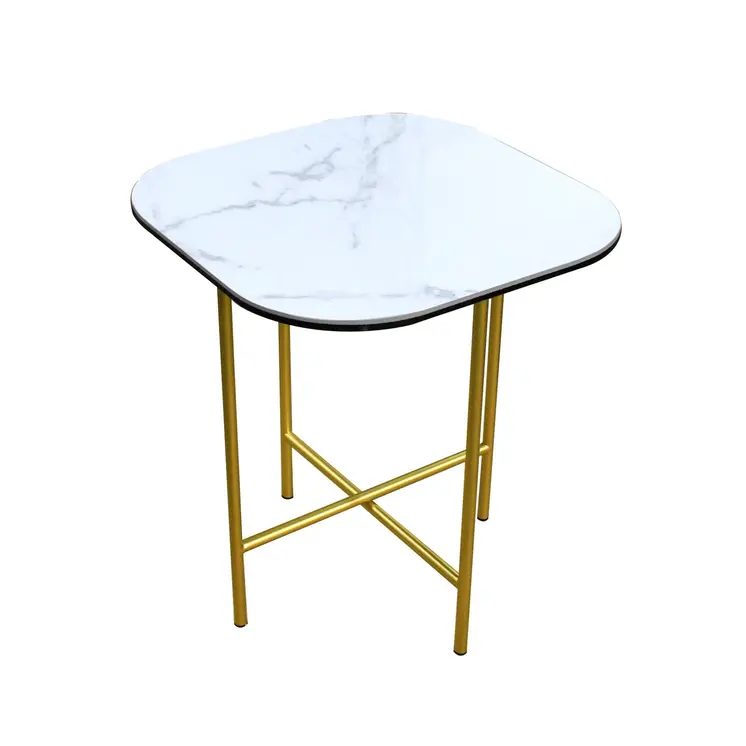 22" White And Gold Ceramic And Metal Square End Table