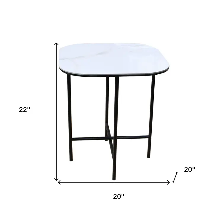 22" White And Black Ceramic And Metal Square End Table