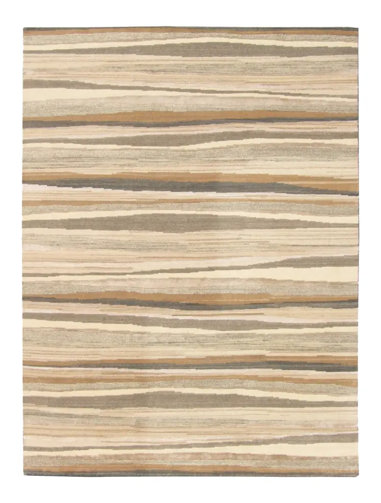 9' X 12' Beige and Brown Wool Abstract Stripe Hand Loomed Area Rug