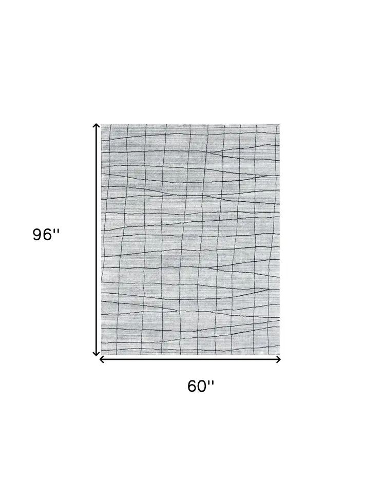 5' X 8' Gray and Black Wool Abstract Geometric Hand Loomed Area Rug