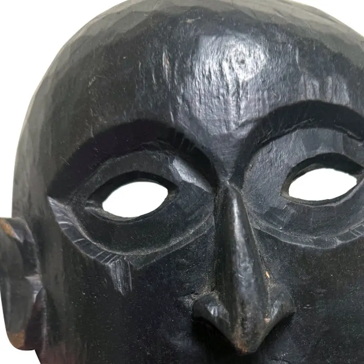 11" Black Solid Wood Decorative Mask Tabletop Sculpture