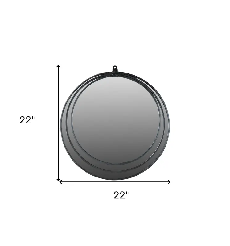 22" Black Round Metal Framed Accent Mirror