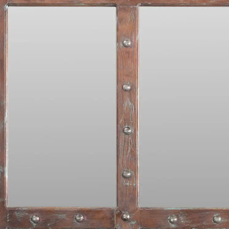 60" Wood Brown Rustic Solid Wood Window Pane Framed Accent Mirror