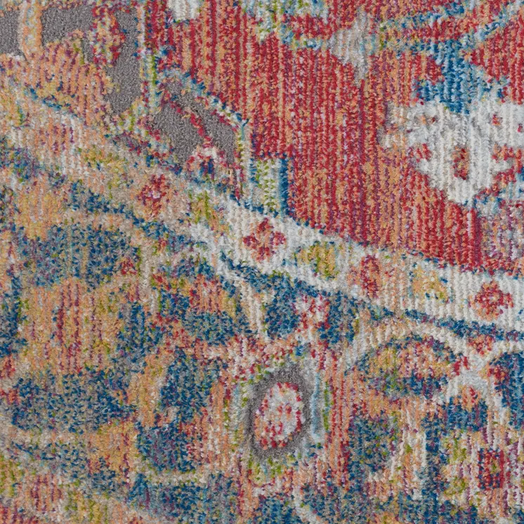 4' Blue and Red Floral Medallion Distressed Non Skid Round Rug