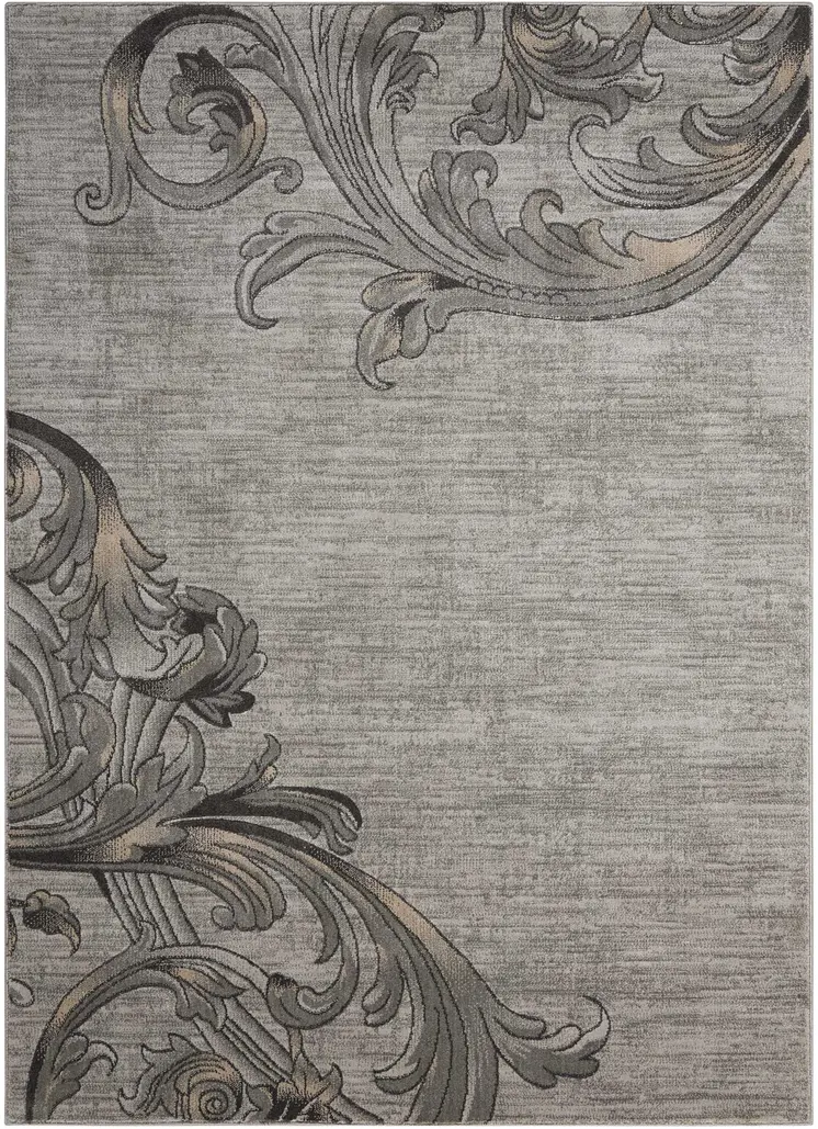 9' X 13' Graphite and Black Floral Vines Area Rug
