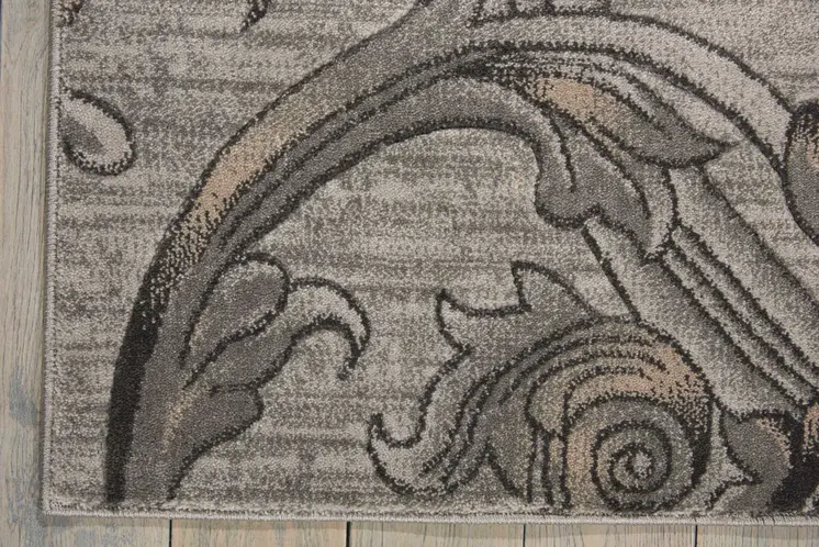 9' X 13' Graphite and Black Floral Vines Area Rug