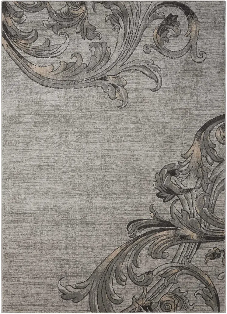 9' X 13' Graphite and Black Floral Vines Area Rug