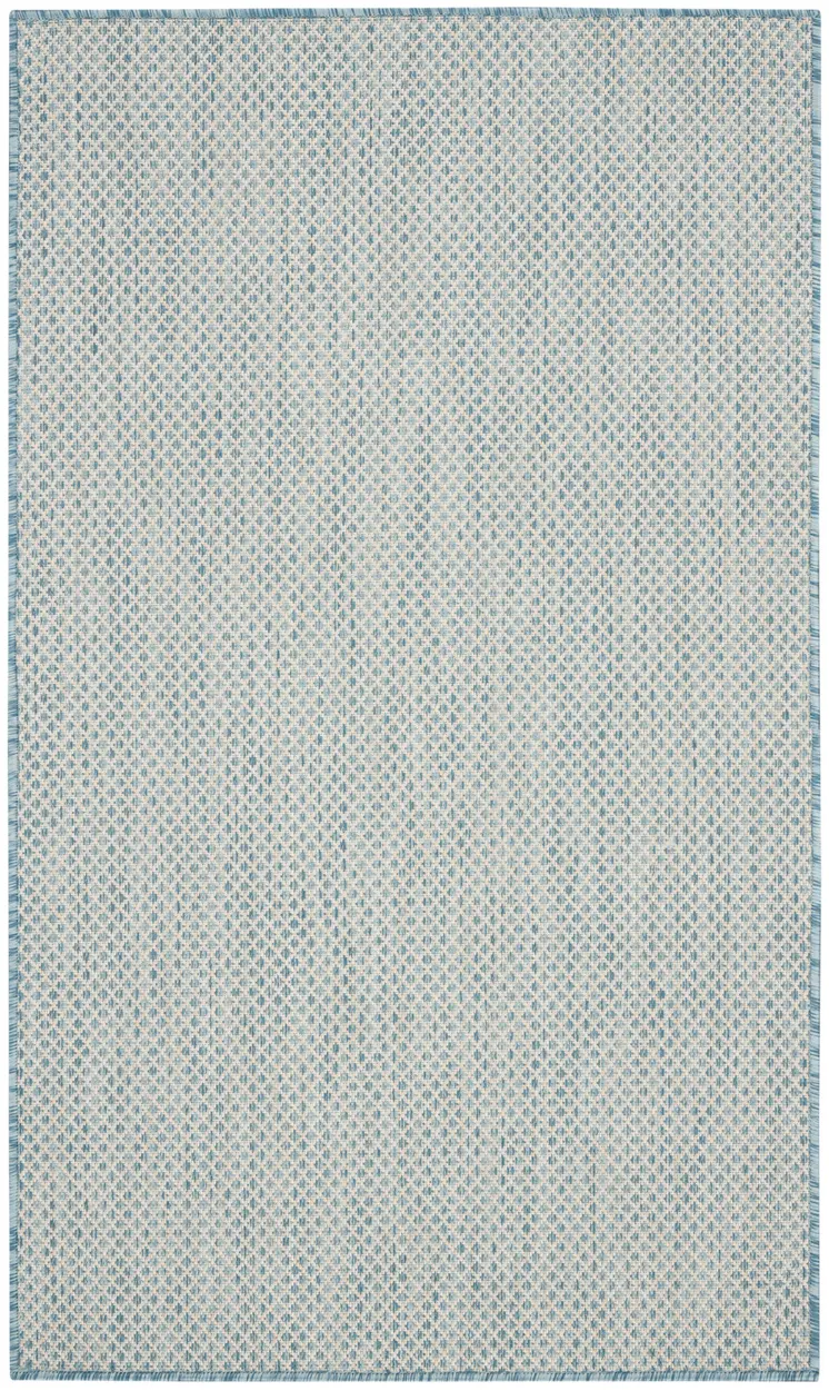 3' X 5' Aqua And Ivory Geometric Indoor Outdoor Area Rug