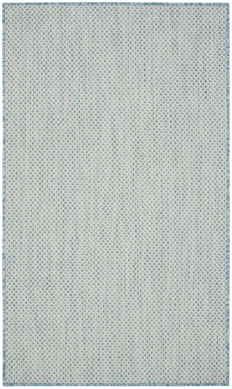 3' X 5' Aqua And Ivory Geometric Indoor Outdoor Area Rug