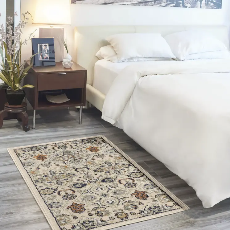 3' X 5' Beige And Blue Floral Area Rug