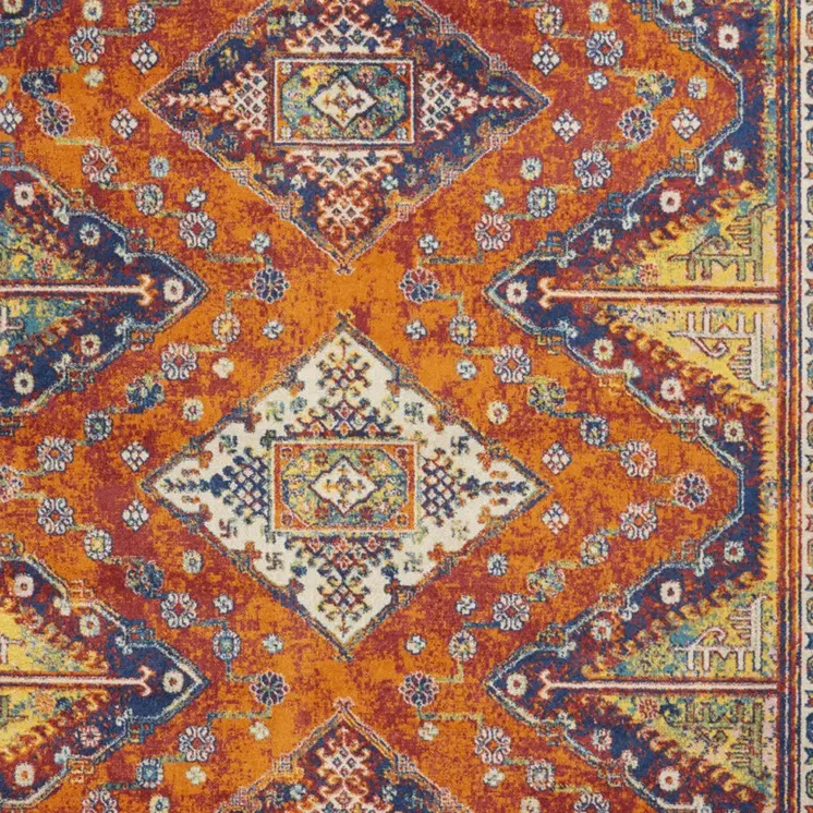 9' X 12' Orange Blue And Yellow Geometric Area Rug