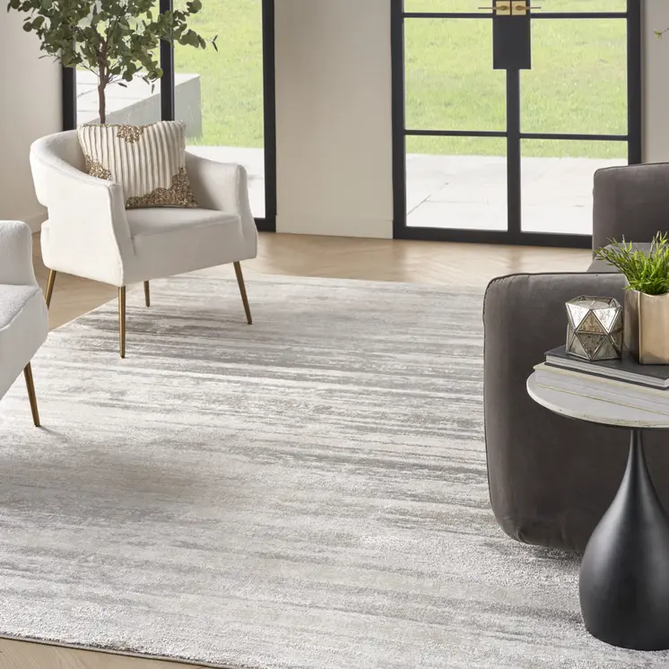 9' X 12' Cream and Gray Abstract Non Skid Area Rug