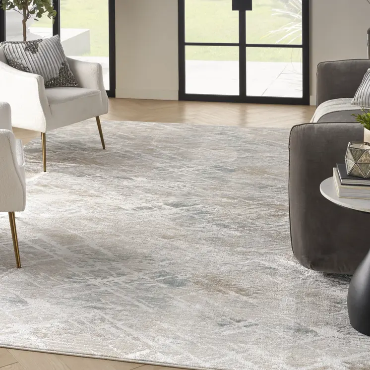 9' X 12' Ivory Brown and Gray Abstract Non Skid Area Rug
