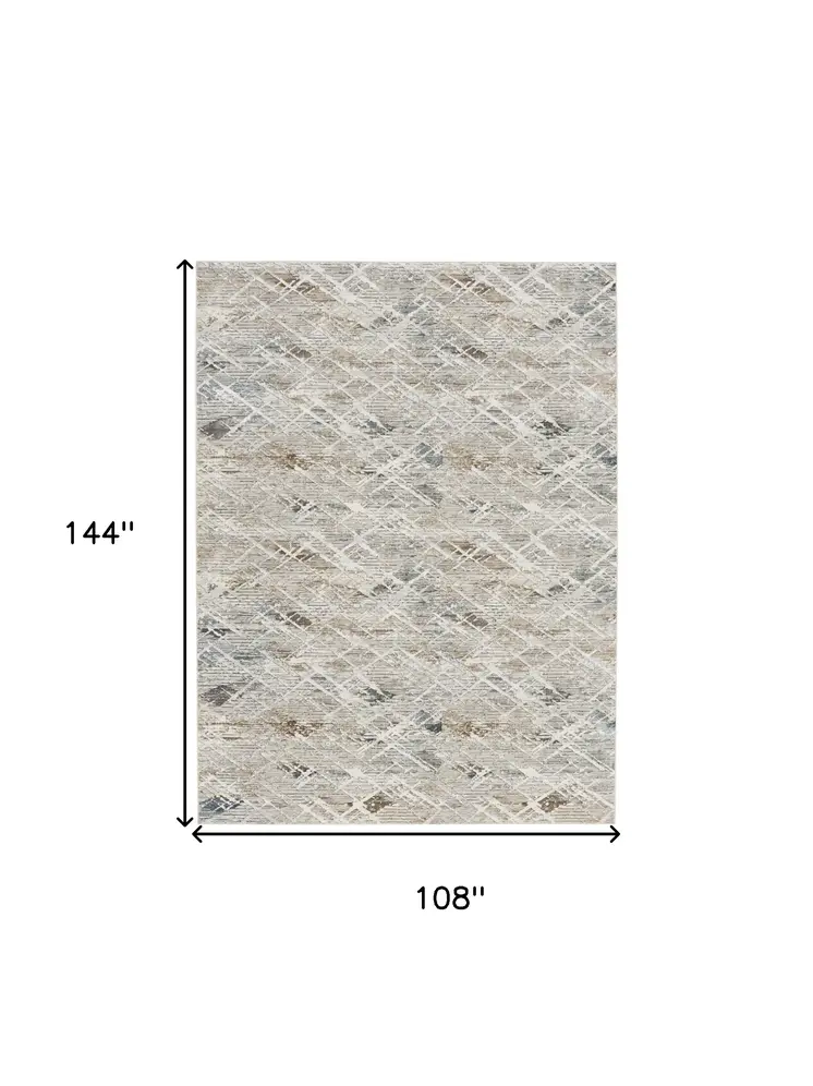 9' X 12' Ivory Brown and Gray Abstract Non Skid Area Rug