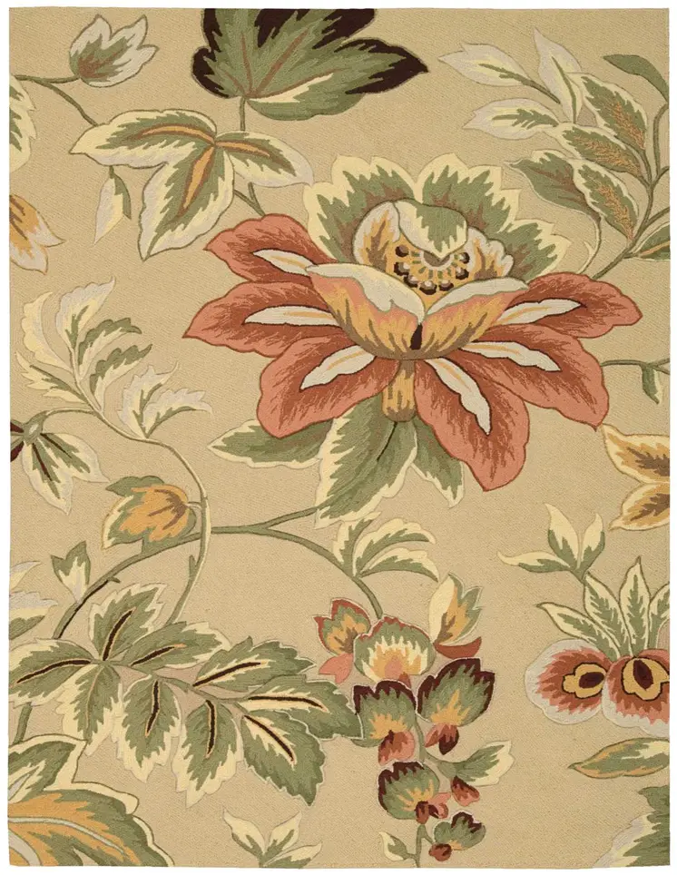 8' X 11' Beige and Red Floral Area Rug
