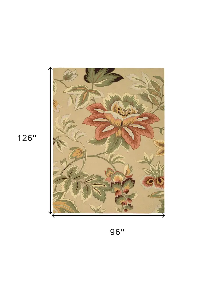 8' X 11' Beige and Red Floral Area Rug