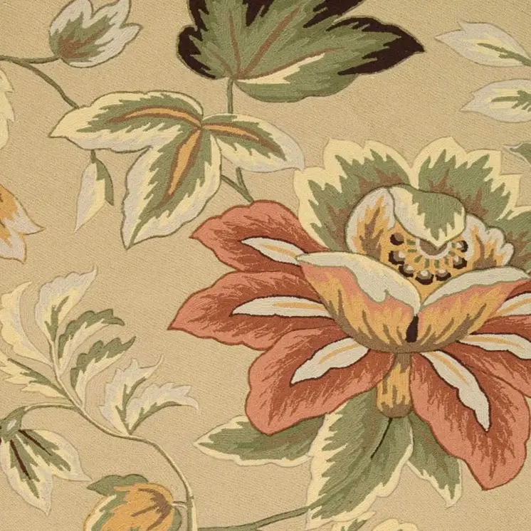 8' X 11' Beige and Red Floral Area Rug