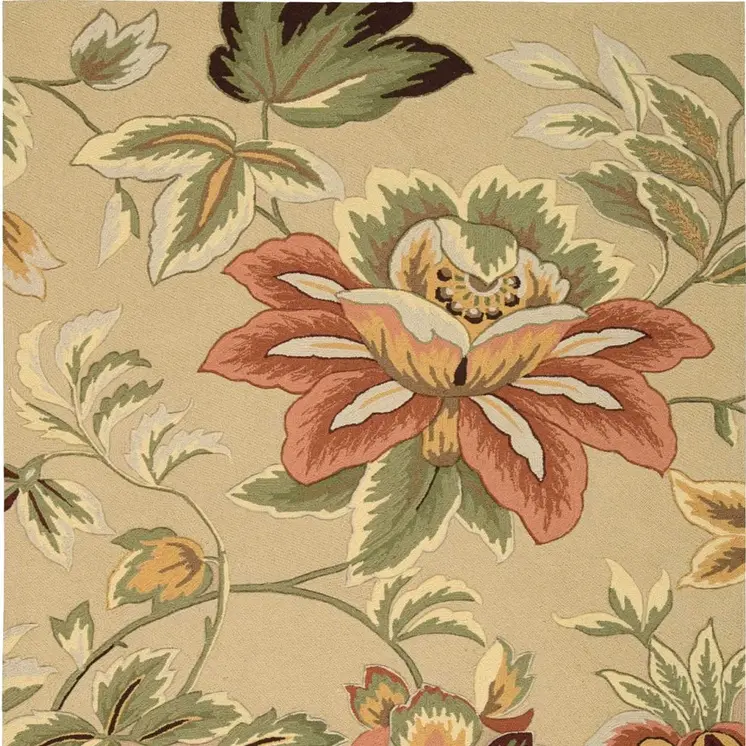 8' X 11' Beige and Red Floral Area Rug