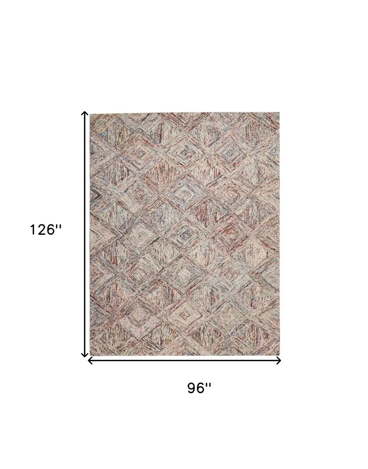 8' X 11' Ivory Red and Blue Wool Geometric Area Rug