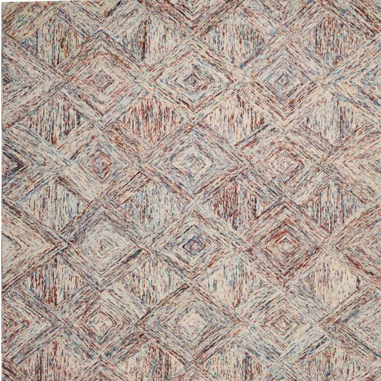 8' X 11' Ivory Red and Blue Wool Geometric Area Rug