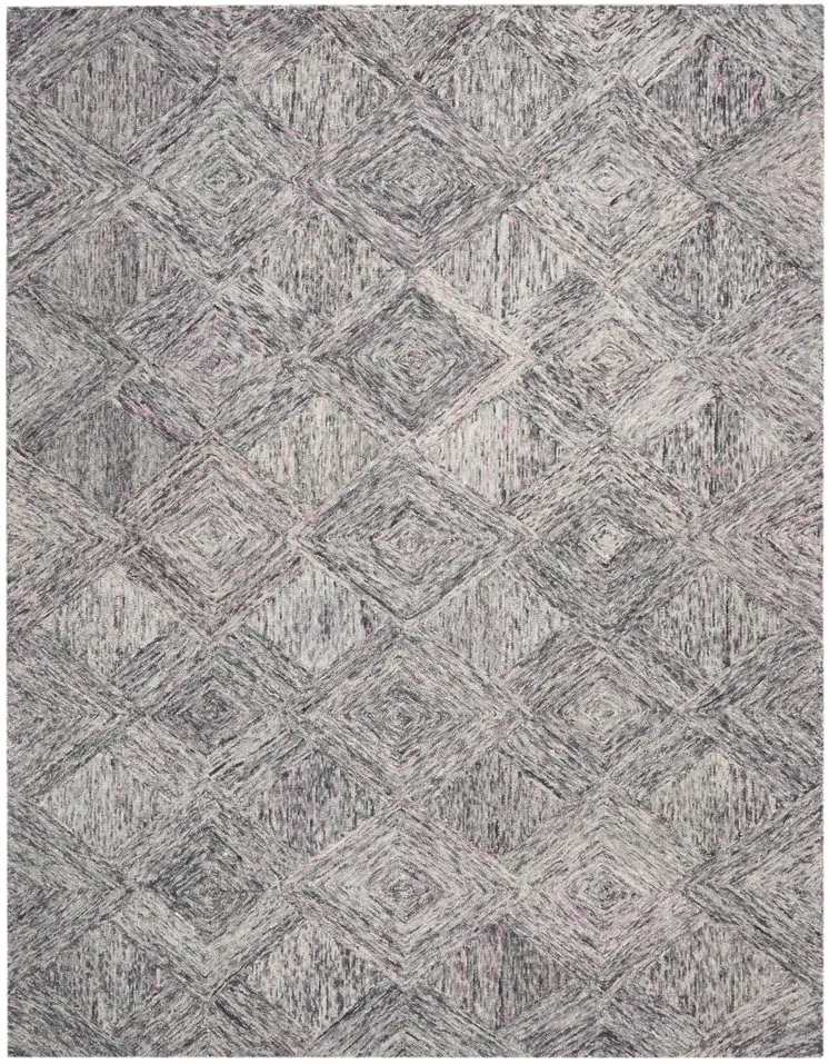 8' X 11' Ivory Black and Gray Wool Geometric Area Rug