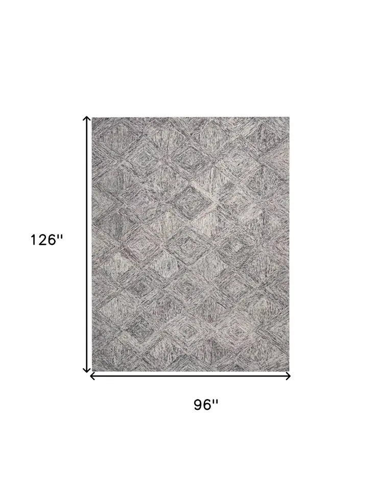 8' X 11' Ivory Black and Gray Wool Geometric Area Rug