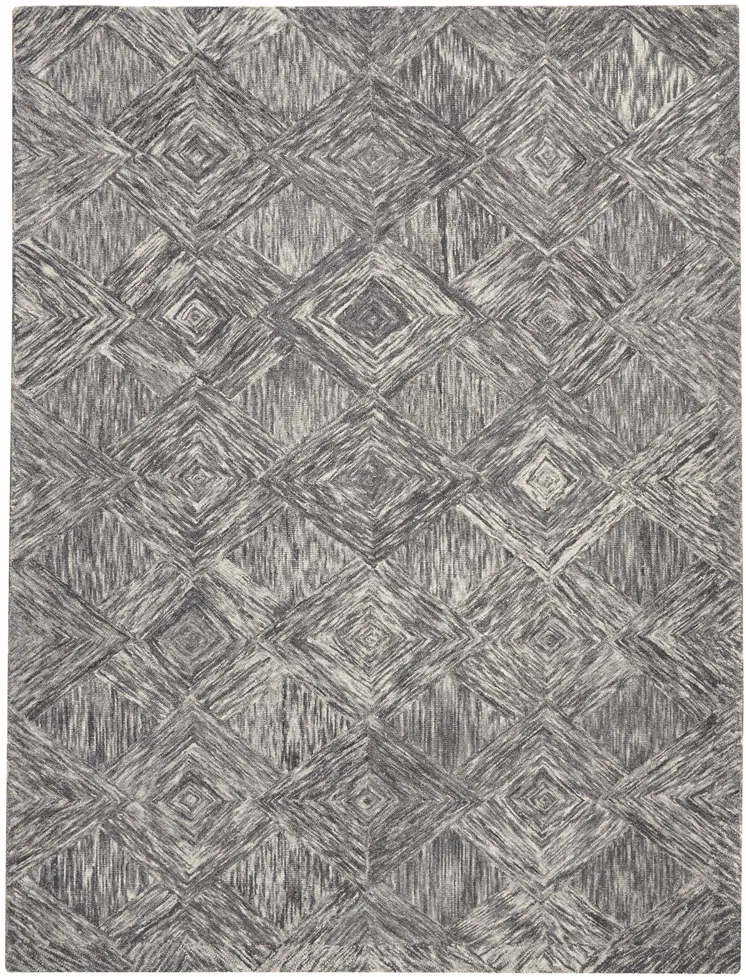 8' X 11' Charcoal and Ivory Wool Geometric Area Rug