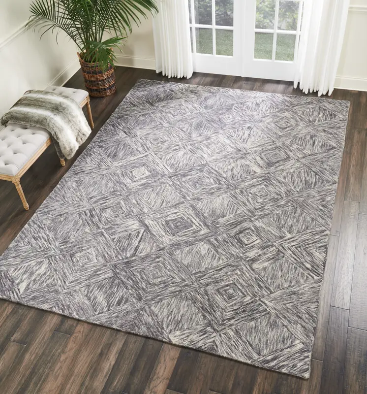 8' X 11' Charcoal and Ivory Wool Geometric Area Rug
