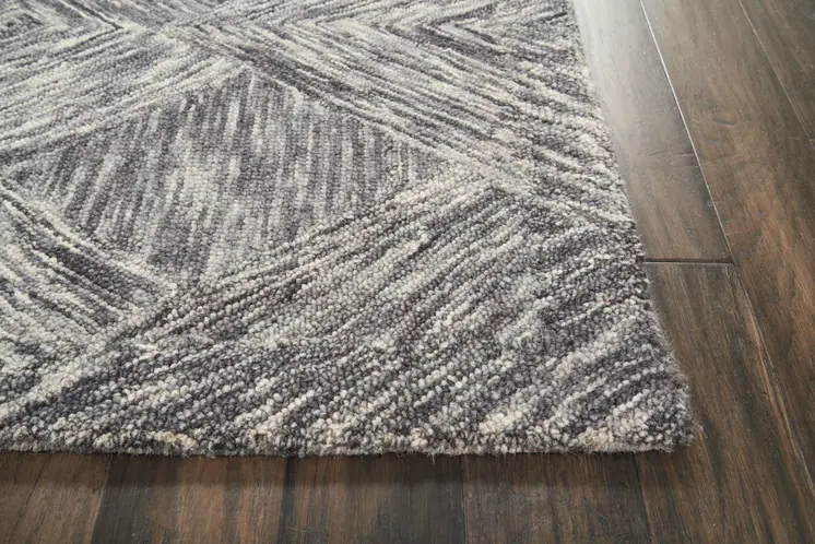 8' X 11' Charcoal and Ivory Wool Geometric Area Rug
