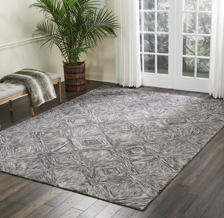 8' X 11' Charcoal and Ivory Wool Geometric Area Rug