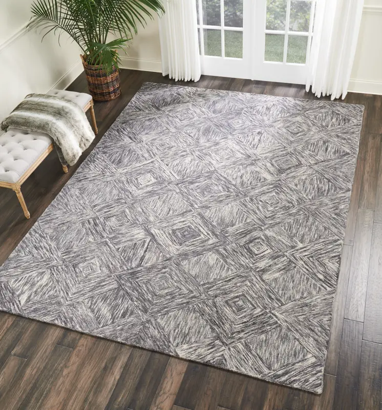 8' X 11' Charcoal and Ivory Wool Geometric Area Rug