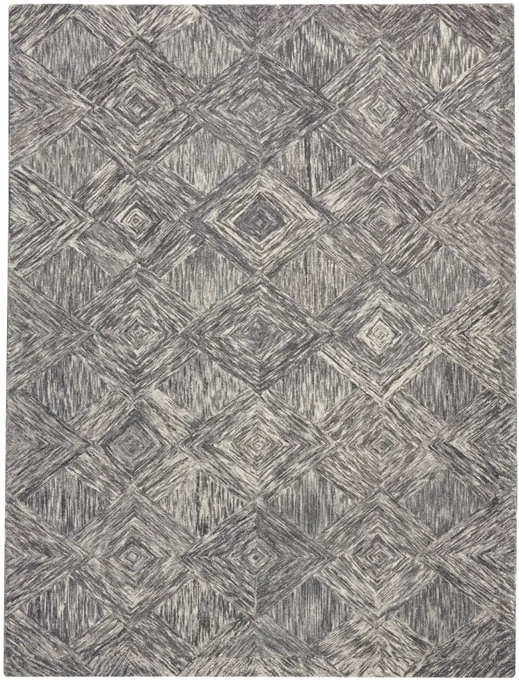 8' X 11' Charcoal and Ivory Wool Geometric Area Rug