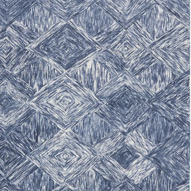 8' X 11' Denim Blue and Ivory Wool Geometric Area Rug