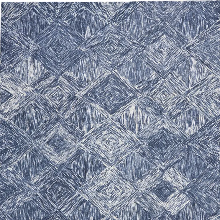 8' X 11' Denim Blue and Ivory Wool Geometric Area Rug