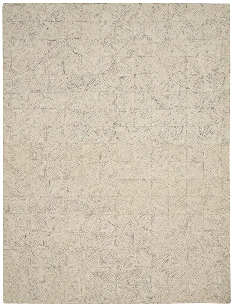 8' X 11' Ivory Tan and Gray Wool Geometric Area Rug