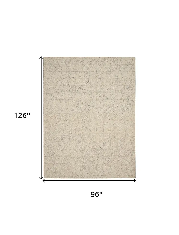 8' X 11' Ivory Tan and Gray Wool Geometric Area Rug