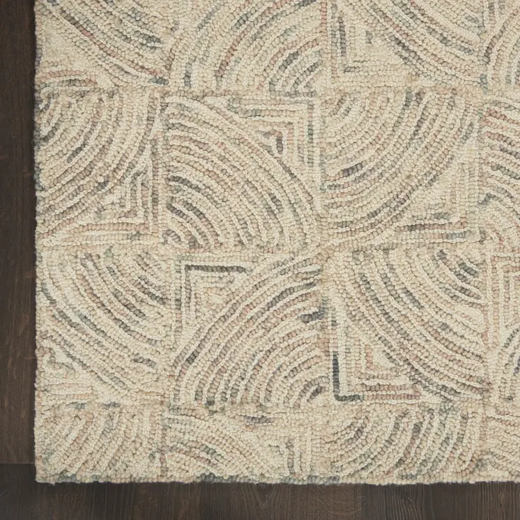 8' X 11' Ivory Tan and Gray Wool Geometric Area Rug