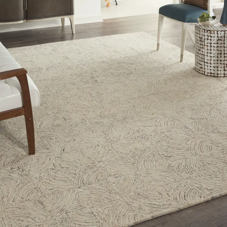8' X 11' Ivory Tan and Gray Wool Geometric Area Rug