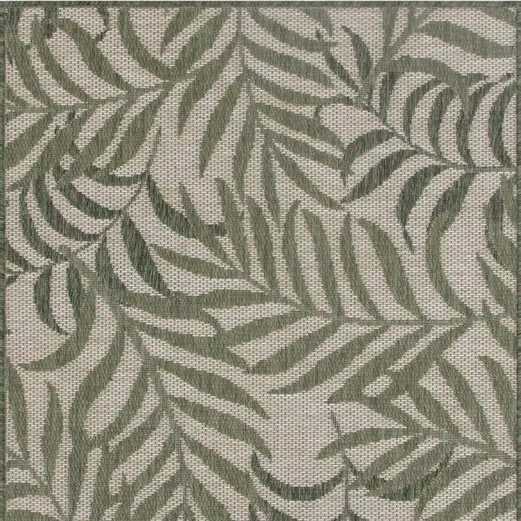 3' X 5' Ivory And Green Palm Leaf Indoor Outdoor Area Rug